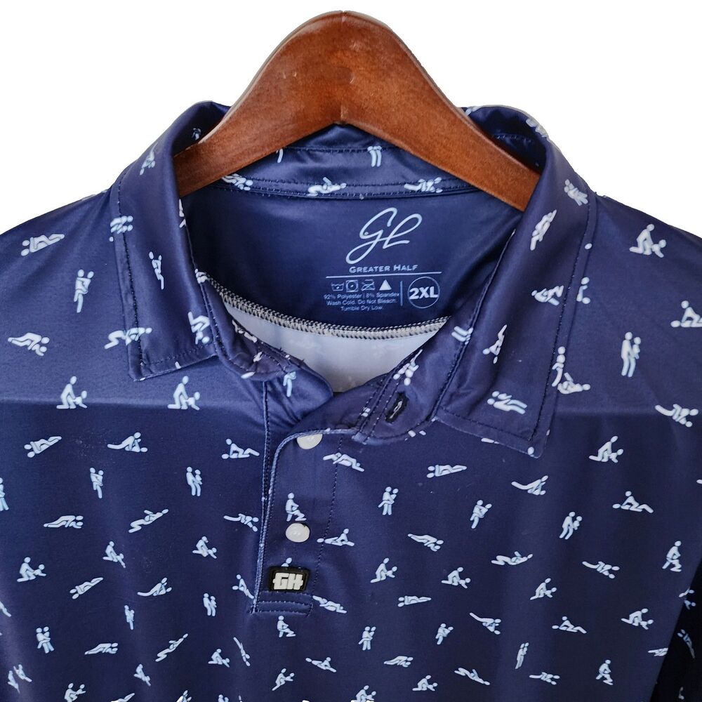Greater Half Polo Shirt 2XL Navy Blue Sex Ed Position Print Golf Performance